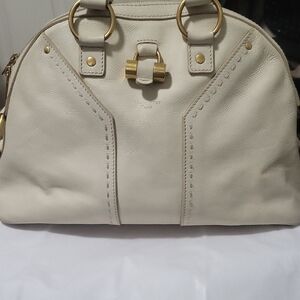 YSL Muse Cream Leather Handbag